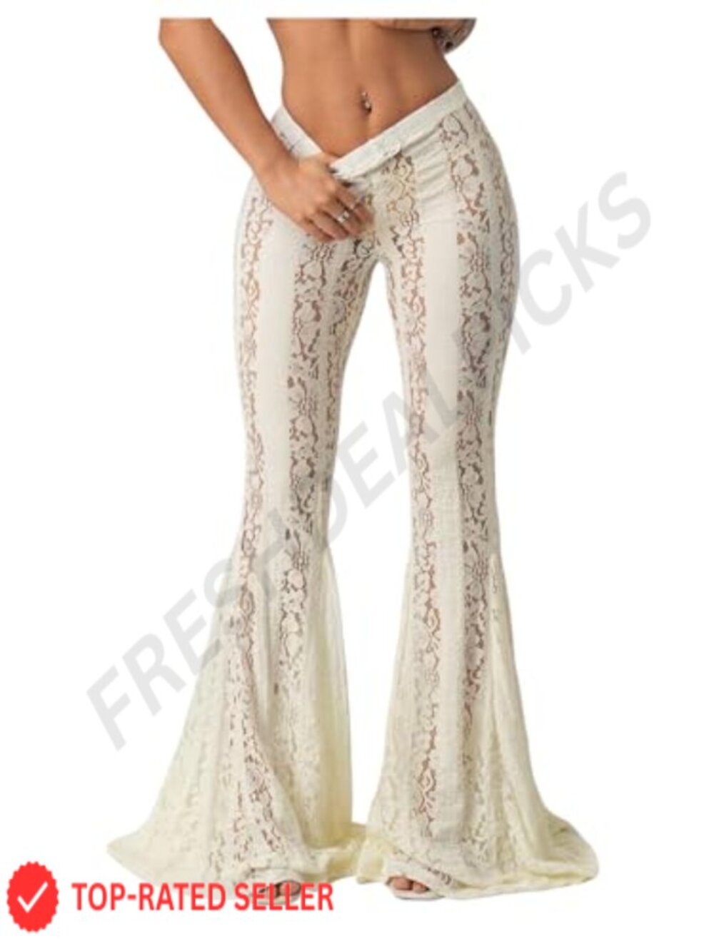 Lace Bell Pants See Through Low Waist Flare Trousers